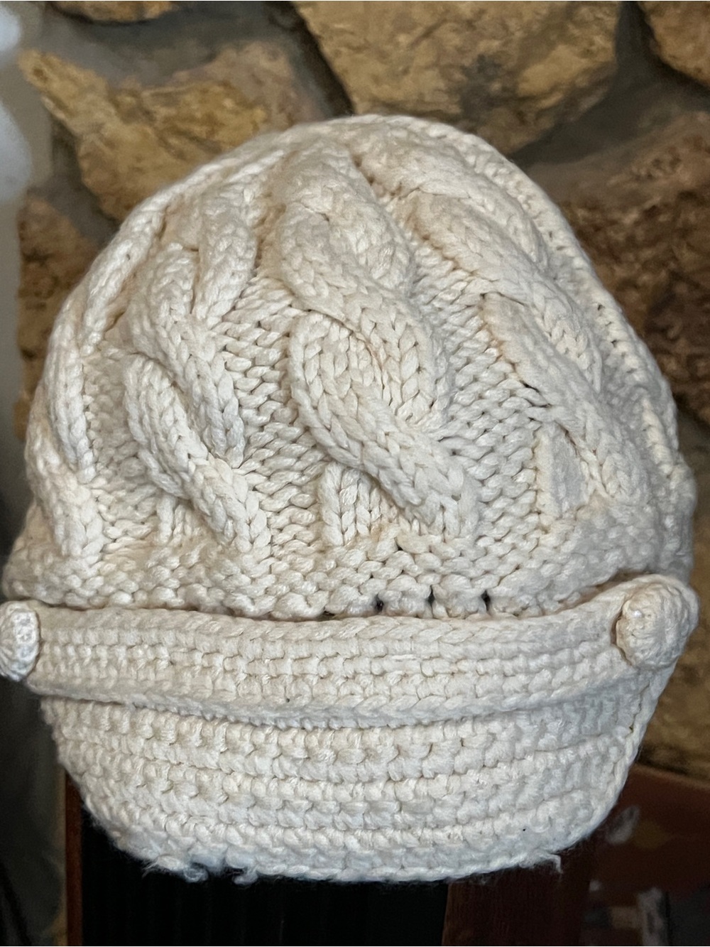 REI Cream Cable Knit Roll-Brim Hat